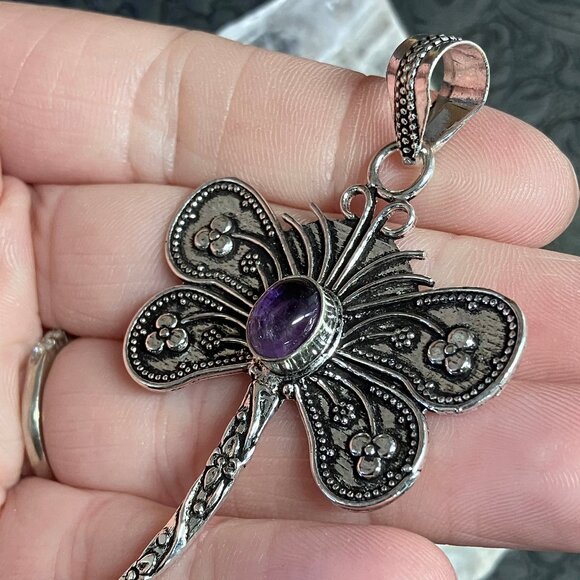 Amethyst Floral Dragonfly Pendant Stone Crystal Jewelry (65 48910) - Picture 4 of 7
